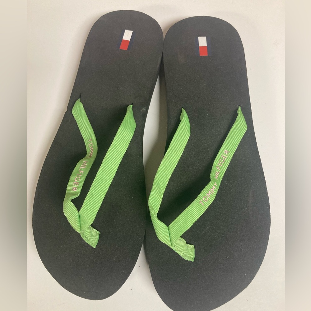 Tommy Hilfiger Green and Black Flip Flops